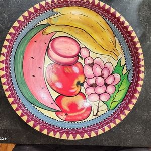 Painted wooden fruit bowl
